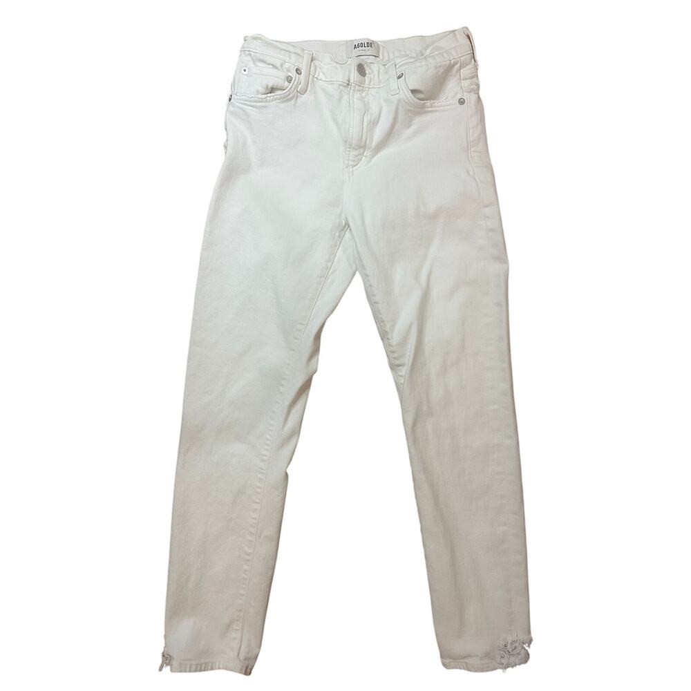 AGOLDE Jeans Sz 26 White Toni Straight Leg High Rise Distressed Hems Stretch